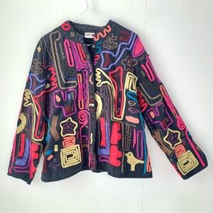 vintage 90s Chico’s appliqué / embroidered folk art jacket